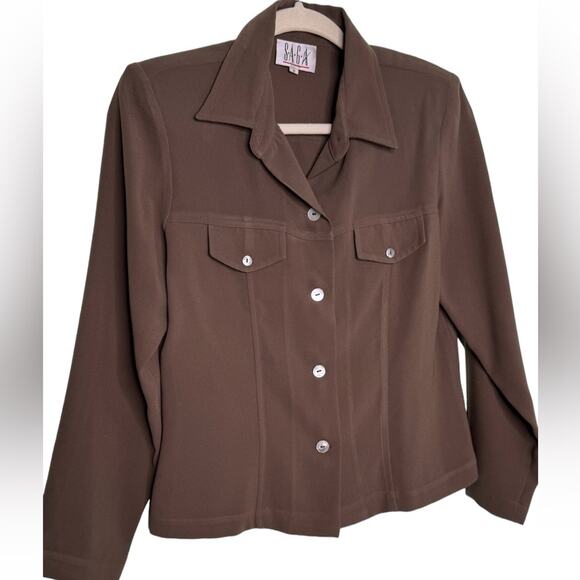SAGA BROWN BUTTON DOWN WOMEN TOP WITH POCKETS SIZE SMALL - Picture 2 of 8